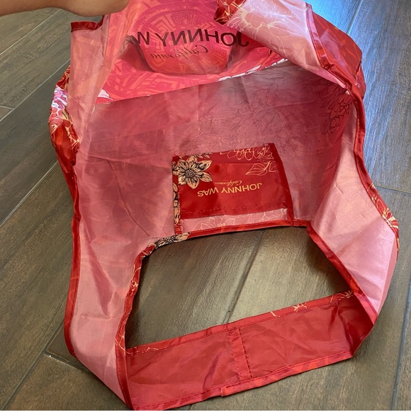 Johnny Was Tote Bag Red & Gold Floral Print Nylon Shopper Foldable - Picture 3 of 5